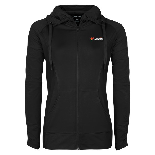  Womens Black Sport Wick Stretch Full Zip Jacket - Loves Travel Stops & Country Stores Loves Primary Mark Flat
