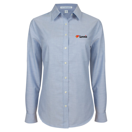  Womens Light Blue Oxford Button Down - Loves Travel Stops & Country Stores Loves Primary Mark Flat