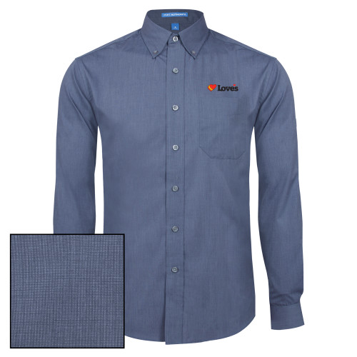  Deep Blue Poplin Crosshatch Long Sleeve Button Down - Loves Travel Stops & Country Stores Loves Primary Mark Flat