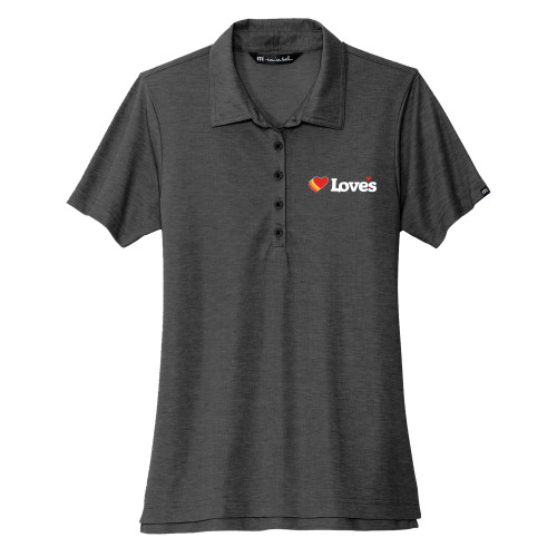  TravisMathew Womens Black Heather Oceanside Polo - Loves Travel Stops & Country Stores Loves Primary Mark Flat