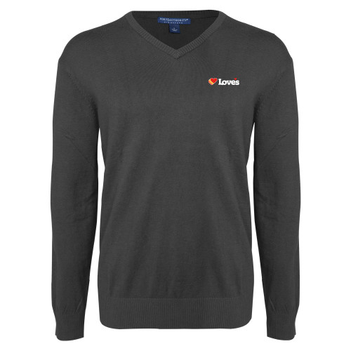  Charcoal Heather VNeck Sweater - Loves Travel Stops & Country Stores Loves Primary Mark Flat