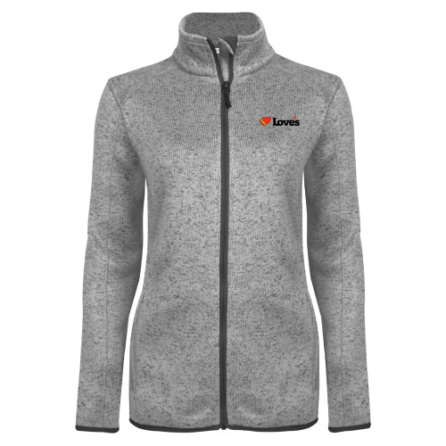  Womens Grey Heather Fleece Jacket - Loves Travel Stops & Country Stores Loves Primary Mark Flat