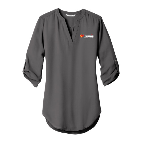  Womens Grey 3/4 Sleeve Tunic Blouse - Loves Travel Stops & Country Stores Loves Primary Mark Flat