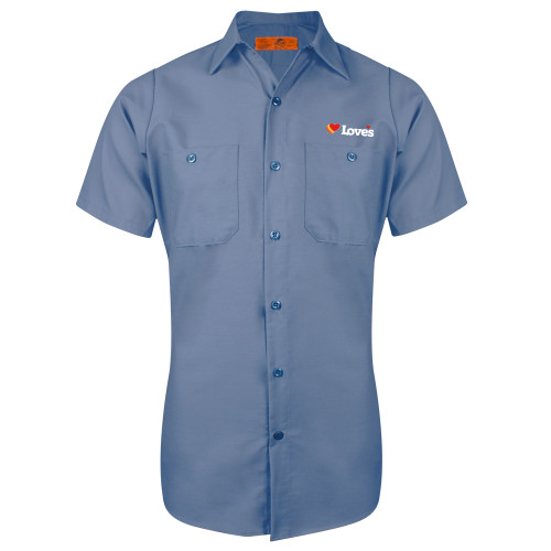  Red Kap Postman Blue Short Sleeve Industrial Work Shirt - Loves Travel Stops & Country Stores Loves Primary Mark Flat