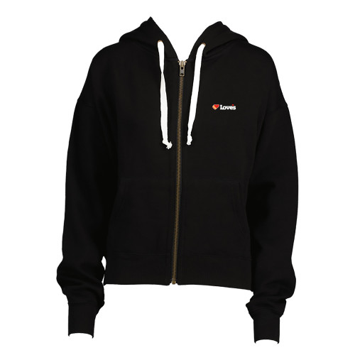  ENZA Womens Black Boxy Full Zip Hood - Loves Travel Stops & Country Stores Loves Primary Mark Flat