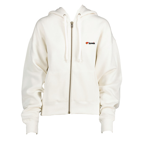  ENZA Womens White Boxy Full Zip Hood - Loves Travel Stops & Country Stores Loves Primary Mark Flat