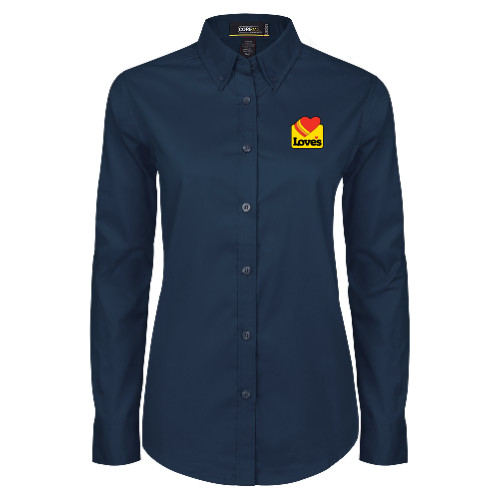  Womens Navy Twill Button Down Long Sleeve  - Loves Badge