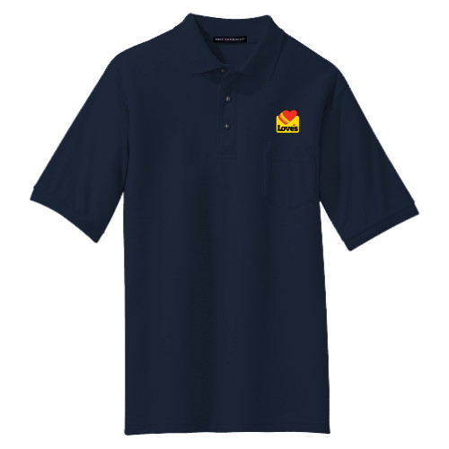  Navy Silk Touch Polo w/ Pocket - Loves Badge