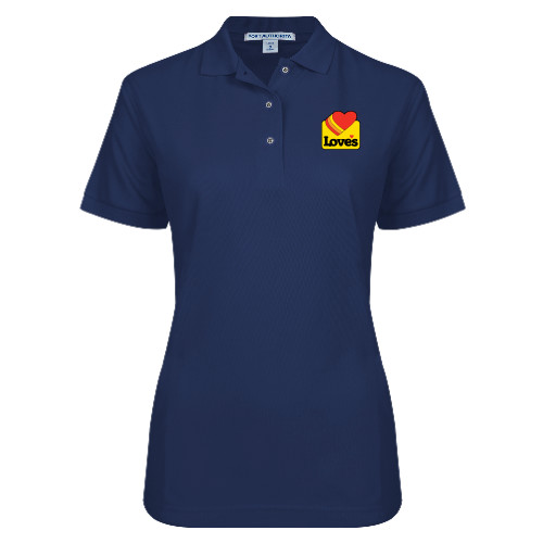  Womens Silk Touch Navy Pique Polo - Loves Badge