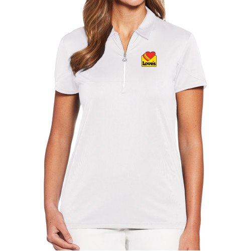  Callaway Womens White Tulip Sleeve Zip Polo - Loves Badge