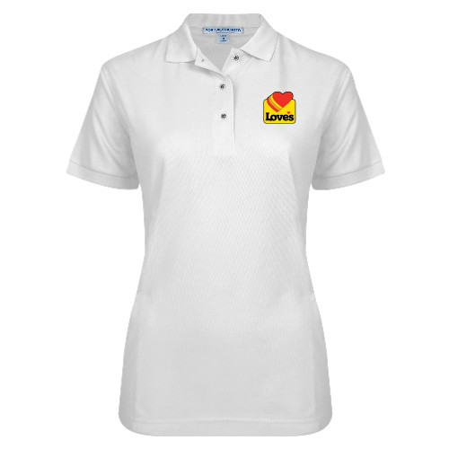  Womens Silk Touch White Pique Polo - Loves Badge