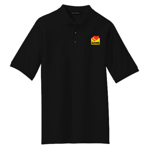  Black Silk Touch Polo w/ Pocket - Loves Badge