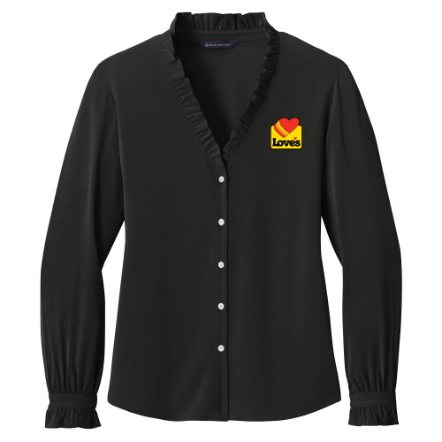  Brooks Brothers Womens Black Long Sleeve Ruffle Collar Blouse - Loves Badge