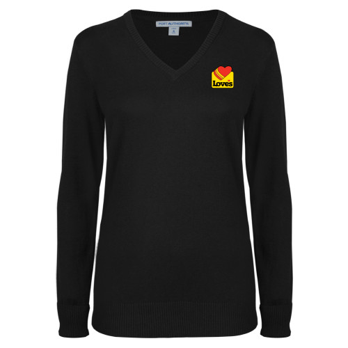  Womens Black VNeck Sweater  - Loves Badge