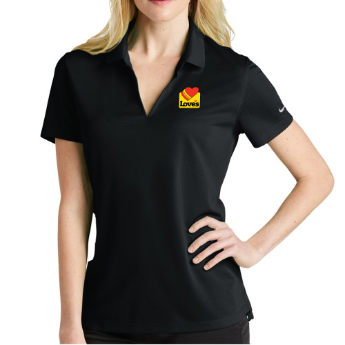  Nike Womens Black Dri Fit Micro Pique Polo - Loves Badge