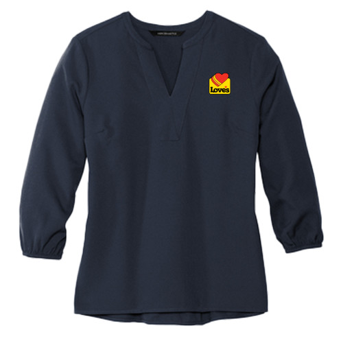  Mercer + Mettle Womens Navy 3/4 Sleeve Crepe Blouse - Loves Badge