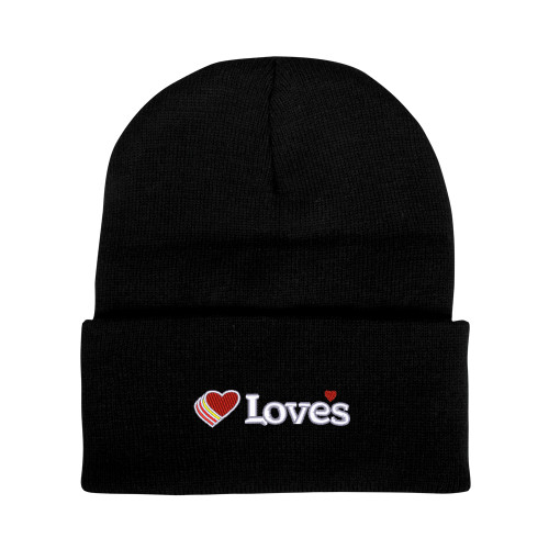  Black Knit Beanie w/Cuff - Loves Travel Stops & Country Stores Loves Primary Mark Flat