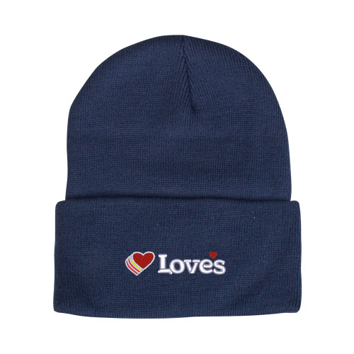  Steel Blue Knit Beanie w/Cuff - Loves Travel Stops & Country Stores Loves Primary Mark Flat