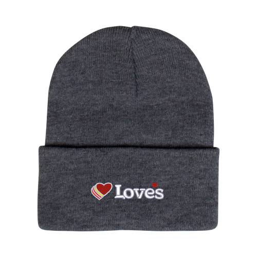  Grey Knit Beanie w/Cuff - Loves Travel Stops & Country Stores Loves Primary Mark Flat