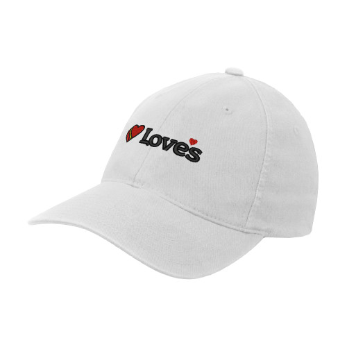  White Flexfit Structured Low Profile Hat - Loves Travel Stops & Country Stores Loves Primary Mark Flat