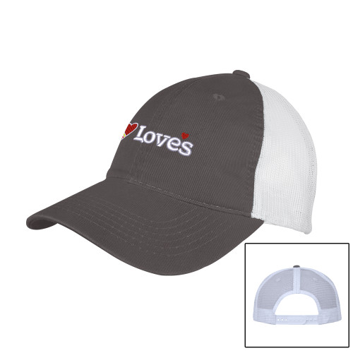  Charcoal/White Mesh Back Unstructured Low Profile Hat - Loves Travel Stops & Country Stores Loves Primary Mark Flat