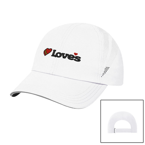  Womens White Performance Cap - Loves Travel Stops & Country Stores Loves Primary Mark Flat