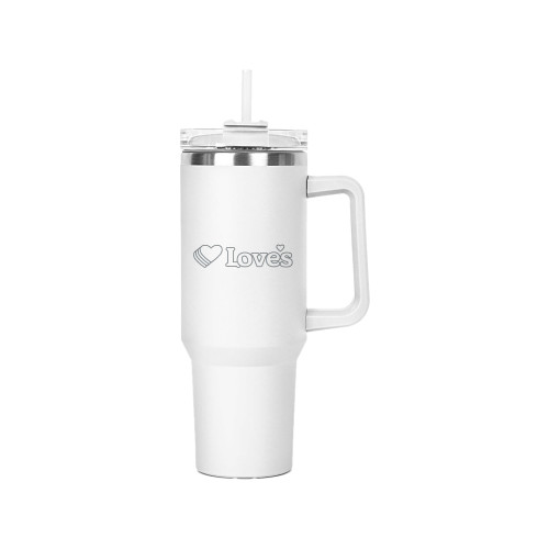  Hippo White Mug & Straw Lid with Twist Closure 40 oz - Loves Travel Stops & Country Stores Loves Primary Mark Flat Engraved