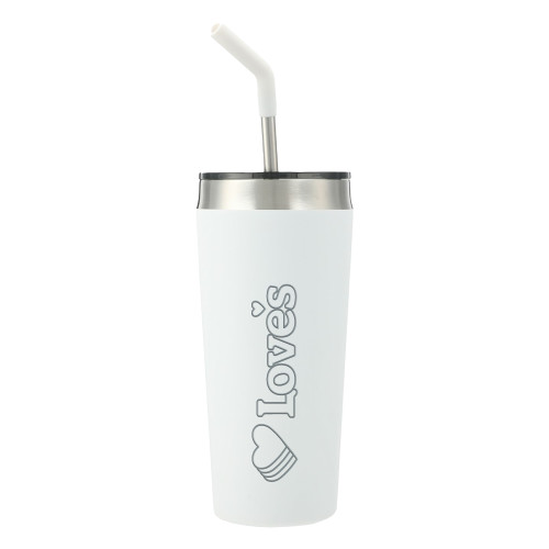  Faye White Vacuum Tumbler w/ Stainless Steel Straw 20 oz - Loves Travel Stops & Country Stores Loves Primary Mark Flat Engraved