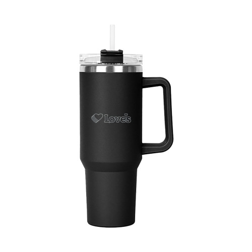  Hippo Black Mug & Straw Lid with Twist Closure 40 oz - Loves Travel Stops & Country Stores Loves Primary Mark Flat Engraved