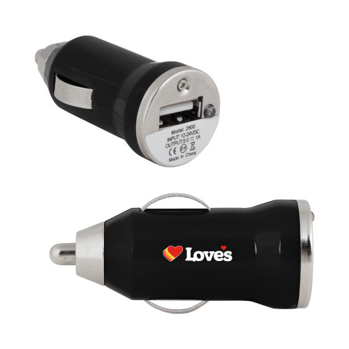  On the Go Black Car Charger - Loves Travel Stops & Country Stores Loves Primary Mark Flat