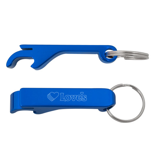  Aluminum Blue Bottle Opener - Loves Travel Stops & Country Stores Loves Primary Mark Flat Engraved
