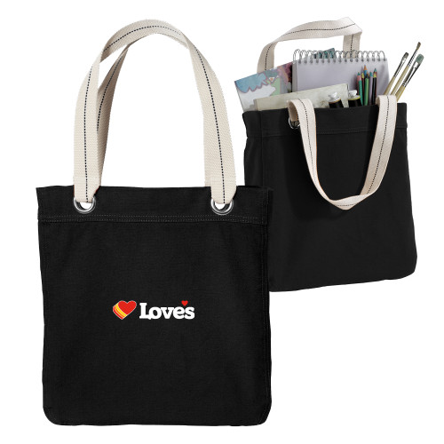  Allie Black Canvas Tote - Loves Travel Stops & Country Stores Loves Primary Mark Flat