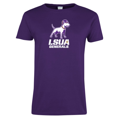  Womens Purple Short Sleeve Tee - Bull Terrier LSUA Generals Vertical