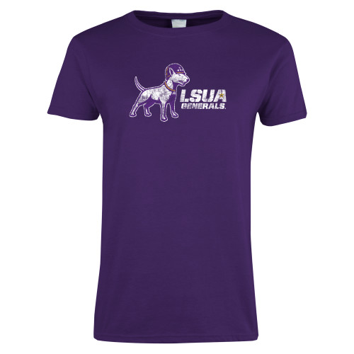  Womens Purple Short Sleeve Tee - Bull Terrier LSUA Generals Distressed
