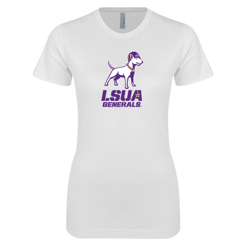  Next Level Womens White Boyfriend Tee - Bull Terrier LSUA Generals Vertical
