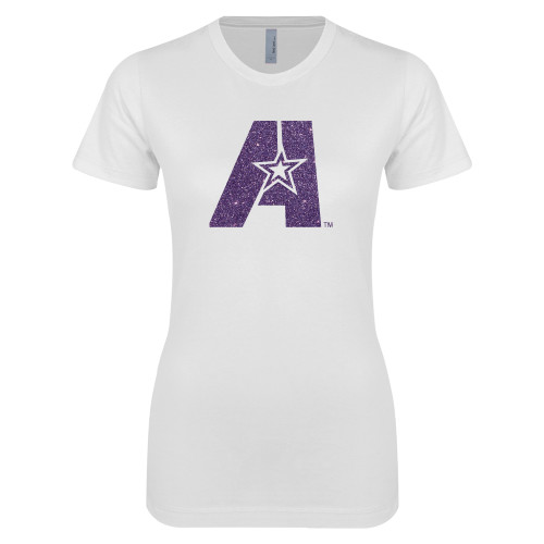  Next Level Womens White Boyfriend Tee - I Purple Glitter