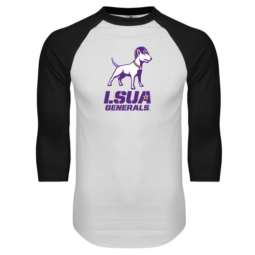  White/Black Raglan Baseball T Shirt - Bull Terrier LSUA Generals Vertical