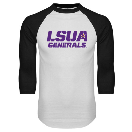  White/Black Raglan Baseball T Shirt - LSUA Generals