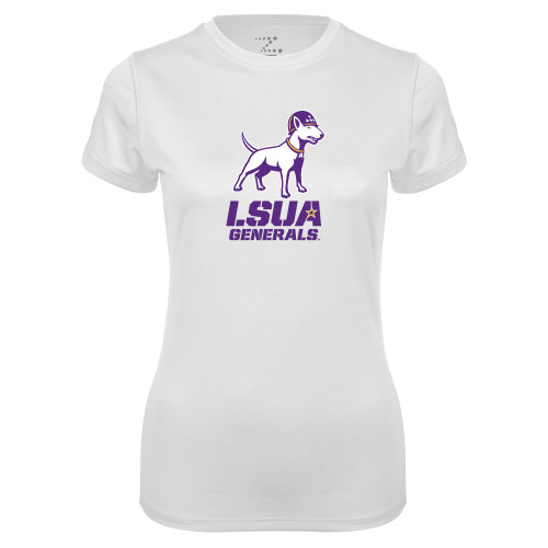  Womens White Performance Tee - Bull Terrier LSUA Generals Vertical