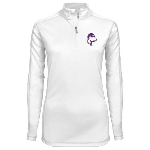  Syntrel Womens White Interlock 1/4 Zip - Bull Terrier head LSUA