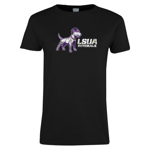  Womens Black Short Sleeve Tee - Bull Terrier LSUA Generals Distressed