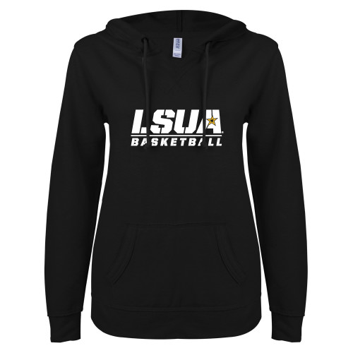  ENZA Womens Black V Notch Raw Edge Fleece Hoodie - Basketball