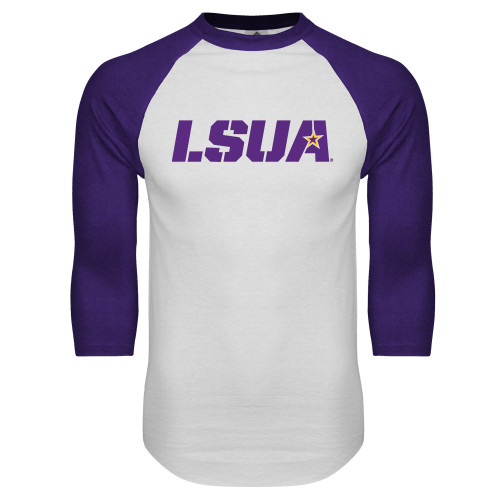  White/Purple Raglan Baseball T Shirt - LSUA