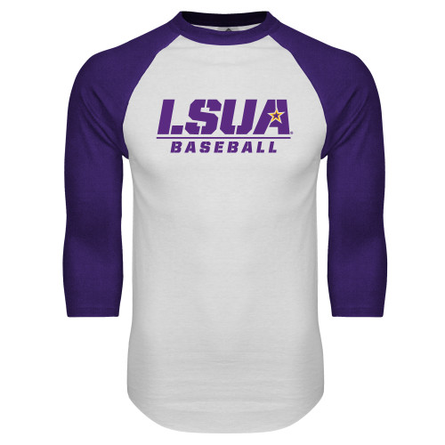  White/Purple Raglan Baseball T Shirt - Baseball