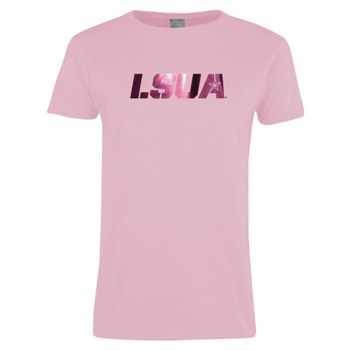  Womens Pink Short Sleeve Tee - LSUA Foil