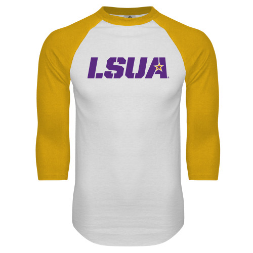  White/Gold Raglan Baseball T Shirt - LSUA