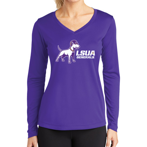  Womens Purple Performance Long Sleeve V Neck Shirt - Bull Terrier LSUA Generals Horizontal