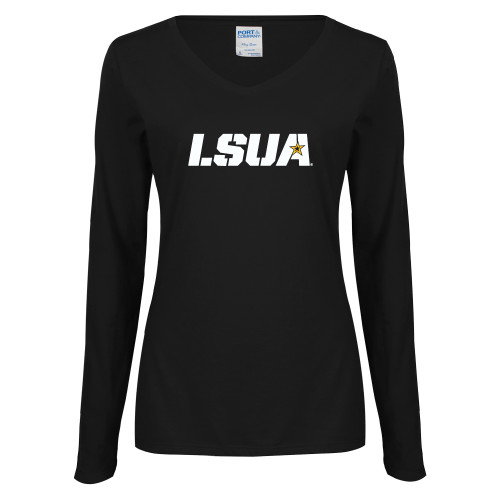  Womens Black Long Sleeve V Neck Tee  - LSUA