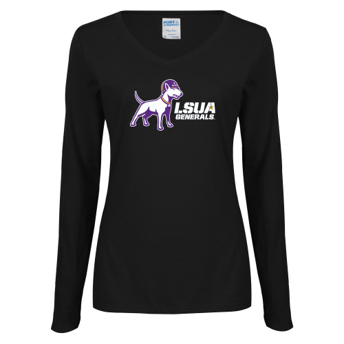  Womens Black Long Sleeve V Neck Tee  - Bull Terrier LSUA Generals Horizontal