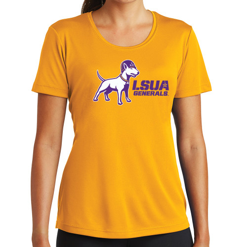  Womens Gold Performance Short Sleeve Tee - Bull Terrier LSUA Generals Horizontal